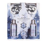 Coffret de bain Accentra WINTER WONDERLAND en coffret cadeau, pour femme, gel douche, lait corporel, 2 bombes de bain, masque de sommeil à paillettes, bien-être de Noël