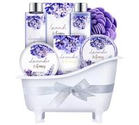 Coffret de Bain & Douche pour Femme, Body&Earth 8 Pièces Coffret Cadeau au Parfum de Lavande et de Miel, avec Baignoire Décoratif, Parfait Cadeau pour l’Anniversaire