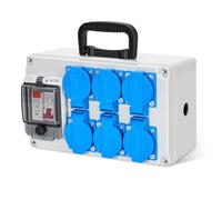 Coffret de chantier 16A IP67 avec 6 prises Schuko & interrupteur différentiel 30mA, Boîtier de distribution électrique 230V, Réglette étanche murale avec disjoncteur de protection