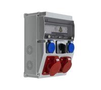 Coffret de chantier IP65 32A/5P, 16A/5P, 2x230V Type E IP44, interrupteur rotatif 3 positions, protections Schneider