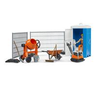 Bruder Kit de chantier Bworld 62008 – ouvrier, plaque vibrante, malaxeur, WC