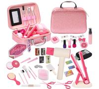 Coffret de Coiffure Rose pour Enfants, Accessoires de Coiffure, Comprenant Sèche-Cheveux, Lisseur, Peigne et Accessoires, Jeu de Rôle, Malette Maquillage Enfant, Cadeaux pour Filles de 3 Ans et Plus