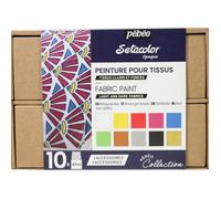 Pébéo - Coffret Peinture Textile Setacolor Opaque - 10 flacons de 45 ml + 3D 20 ml Noir