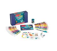 Maped - Coffret de Coloriage Jungle Fever 28 pièces - Crayons de Couleur + Feutres Color'Peps - Taille-Crayons/Gomme + Crayon graphite avec Guide doigt - Carnet de coloriage et stickers - Dès 3 Ans