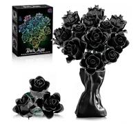 Coffret de construction Bouquet de Roses Noires, Collection Botanique de Fleurs Artificielles pour Adultes, Décoration d'Intérieur Gothique et Cadeau d'Anniversaire pour Femmes et Filles, 585 PIÈCES