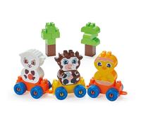Coffret de construction ECOIFFIER Abrick Ferme 250 briques colorées, train et 3 animaux à assembler Mouton Vache Poussin Coffre de rangement Gris