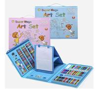 Coffret de créativité 208 Piéces pour enfants - Set de dessin - Blauw - Coloriage - Maquillage - dessin - Peinture - Enfants!