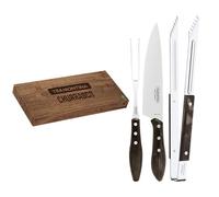Coffret de découpe et Pince Churrasco Barbecue 3pcs. INOX et polywood.