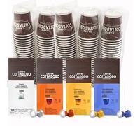 Coffret de dégustation Costadoro 80 Capsules Compatibles avec Machines à Café Espresso de Type Nespresso®* : 20 Cento, 20 Settanta, 20 Cinquanta, 20 Décaféiné + 100 Gobelets , Qualité italienne