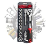 Coffret de Douilles à Cliquet avec rallonge, cliquet réversible 72 dents, | 13 pièces cliquet, perceuse mbout pour maison menuiserie construction meubles armoires