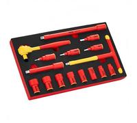 Coffret de douilles isolées 16 pièces outils isolés 1000 V avec cliquet poignée en T et rallonges pour électricien