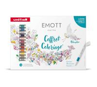 uni-ball EMOTT - Coffret coloriage relaxant - 16 feutres + carnet A5 - Pointe fine blanche 0,4mm
