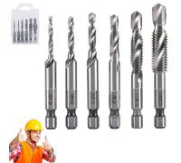 Coffret de forets 3 en 1 à queue hexagonale et taraud hélicoïdal, ensemble de forets professionnels pour filetage, forets M3/M4/M5/M6/M8/M10 en acier rapide (Long argenté)