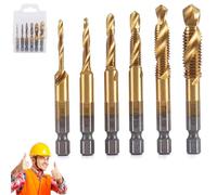 Coffret de forets 3 en 1 à queue hexagonale et taraud hélicoïdal, ensemble de forets professionnels pour filetage, forets M3/M4/M5/M6/M8/M10 en acier rapide (Long doré)