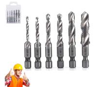 Coffret de forets 3 en 1 à queue hexagonale et taraud hélicoïdal, ensemble de forets professionnels pour filetage, forets M3/M4/M5/M6/M8/M10 en acier rapide (Court argenté)