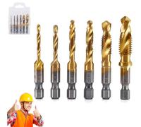 Coffret de forets 3 en 1 à queue hexagonale et taraud hélicoïdal, ensemble de forets professionnels pour filetage, forets M3/M4/M5/M6/M8/M10 en acier rapide (Court doré)