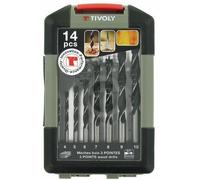 Tivoly 10802470001 Mallette Ranger T15 Bois, Contient Forets Bois 3 Pointes Ø2-2,5-3-4-5-6-7-8-10mm, Mèches Plates Ø14-16-18-20-22-24mm