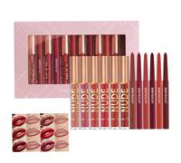 Coffret de Gloss Labial,6 Teintes de Rouge avec 6 Crayons,Brillant Mate Anti- pour Filles Maquillage d'Été Beauté Rendez-Vous Voyage Événement