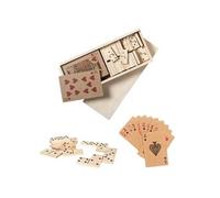 Coffret de jeu 2 en 1 avec domino en bois et jeu de 54 cartes en kraft - -