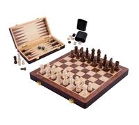 Engelhart - 150207 - Coffret de Jeux en Bois 2 en 1 - Échecs et Backgammon Réversible - Pliant - Bois de Frêne - Pièces Sculptées Incluses - 30 cm - Jeu de société