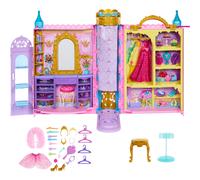 Coffret de jeu Mattel Disney Princess Toys Ready for The Ball Closet s'ouvre sur 2 pieds de large et comprend 2 modes, 25 accessoires de rangement et