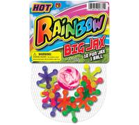 Coffret de jeu rétro JA-RU Rainbow Big Jacks. Grande balle rebondissante et 10 grands jouets Jax colorés en caoutchouc souple. Cadeaux de fête, s