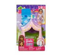 Coffret de Jeu Tente Rose et Mini Poupee Enfant Fille - Accessoires pour Barbie - Set Jouet Skipper Babysitter + Carte Tigre