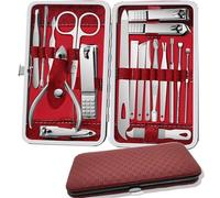 Coffret de manucure 19 pièces, ensemble de pédicure professionnel en acier inoxydable, coupe-ongles avec étui de transport, cadeau créatif, rouge, h