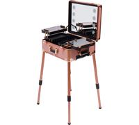 Coffret de maquillage Coiffeuse avec 4 roulettes & éclairage & station de maquillage professionnelle miroir Plaque de recouvrement et étagères coulissantes Pieds réglables robustes