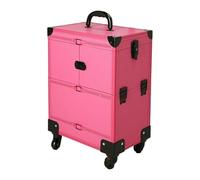 Coffret de Maquillage Grande capacité avec Tige de Traction, Rangement Multi-Niveaux, Trousse de Maquillage Universelle à roulettes, boîte à Outils de Broderie(Rose Straight (Without Drawer))