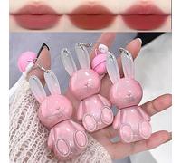 Coffret de Mate Rouge à Lèvres Liquide Longue Tenue,Rouge à lèvres Rouge,Rose,Marron,2 EN 1 Waterproof Lapin Mignon Gloss Porte clés