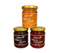 Coffret de miel artisanal italien 3 x 250 g - Dégustation de miel d’agrumes, de châtaignier et de miellat - Coffret cadeau gourmet - Naturel 100% italien