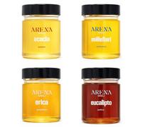 Coffret de miels artisanaux de Calabre 4 x 250 g - Acacia, Millefiori, Bruyère, Eucalyptus - 100% italien naturel, cru non pasteurisé - Dégustation premium de Calabre