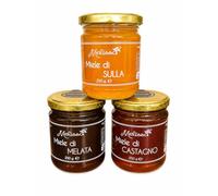 Coffret de miels artisanaux italiens 3 x 250 g - Dégustation de miel de sulla, de châtaignier et de miellat - Coffret cadeau gourmet - Naturel 100% italien