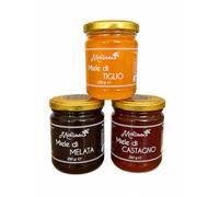 Coffret de miels artisanaux italiens 3 x 250 g - Dégustation de miel de tilleul, de châtaignier et de miellat - Coffret cadeau gourmet - Naturel 100% italien