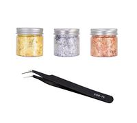 Coffret De Paillettes De Dorure Premium ¿ Feuilles D'or, D'argent Et D'or Rose Pour Résine, Nail Art, Peinture Et Loisirs Créatifs ¿ 3 Flacons + Pince À Épiler