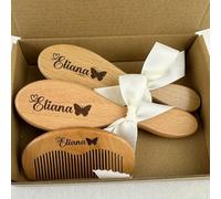 Coffret De Peigne Bébé En Bois Personnalisé Avec Prénom, Brosse Gravée Sur Mesure, Cadeau Naissance, Présent Souvenir For Les Parents, Kit Toilettage Bio