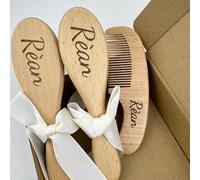 Coffret De Peigne Bébé En Bois Personnalisé Avec Prénom, Brosse Gravée Sur Mesure, Cadeau Naissance, Présent Souvenir For Les Parents, Kit Toilettage Bio