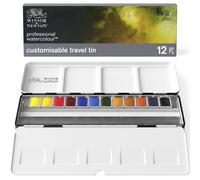 Coffret de peinture aquarelle professionnelle Winsor & Newton, coffret noir, 12 demi-godets