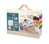 Buki France - Professional Studio Atelier Artiste - Mallette Peinture Acrylique en Bois avec Chevalet Transformable - Kit Complet avec 18 Tubes de Peinture et Accessoires - Guide Illustré - Dès 7 Ans