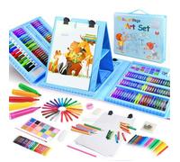 Coffret de peinture pour enfants de 208 pièces avec chevalet double face, pastels à l'huile, crayons de couleur, aquarelles, bleu