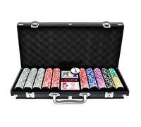Coffret de poker LZQ 500 jetons Texas Hold'em avec boîtier en aluminium noir Blackjack Gambling avec étui de transport et jetons de casino 2 jeux de cartes Dealer Small Blind Big Blind boutons et 5