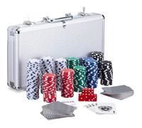 Coffret de poker - RELAXDAYS - 300 jetons laser - 2 cartes - 5 dés - Mallette aluminium verrouillable