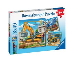 Coffret de Puzzles 3x49 Grands Véhicules de Construction pour Enfants