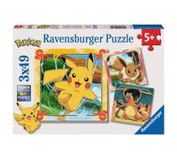 Coffret de Puzzles 3x49 Pièces : Pikachu, Dracaufeu et Evoli pour Enfants
