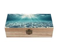 Coffret de rangement en bois avec serrure à charnière, décor sous-marin lumineux, fait main, pour bijoux et souvenirs, élé coffret rétro, boîte de rangement compacte pour la maison ou un mariage.