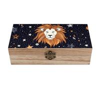 Coffret de rangement en bois, décor rétro Lion et étoiles, coffret à souvenirs avec serrure à charnière, boîte de rangement pour bijoux, coffret cadeau en bois pour loisirs créatifs et rangement à d