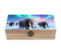 Coffret de rangement en bois « Migration des mammouths » à monter soi-même, style rustique, avec couvercle à charnière, idéal pour ranger bijoux, bagues, objets artisanaux et souvenirs. Coffre décor