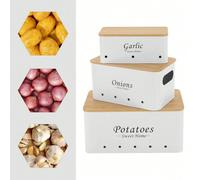 Coffret de rangement pour pommes de terre, système de rangement ventilé et empilable en 3 pièces, en plastique blanc, peu encombrant et robuste pour un stockage optimal des pommes de terre Description