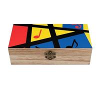 Coffret de rangement vintage en bois avec couvercle à charnière, motif musical, style rustique, idéal pour ranger bijoux, objets de décoration et souvenirs. Coffre décoratif en bois pour bagues, cré